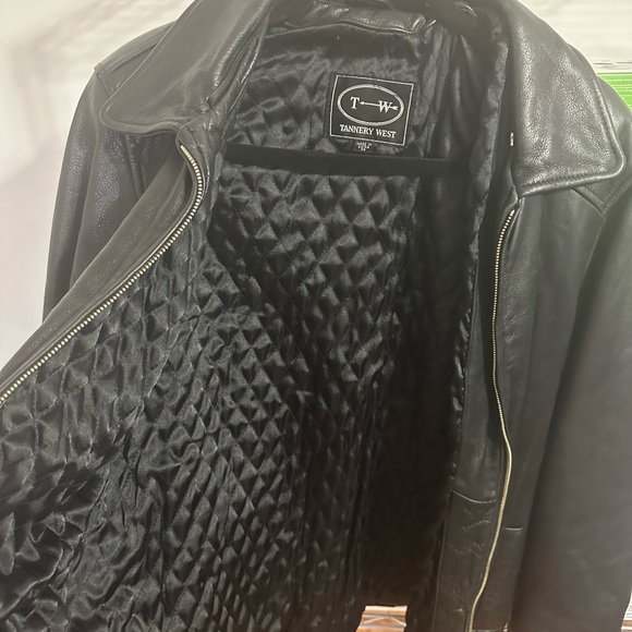 Vintage Tannery West Black Leather Moto Jacket Size M Biker - Picture 3 of 5